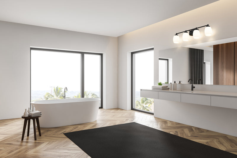 Kendrick 4 Light 31.25" Vanity in Matte Black in a room setting