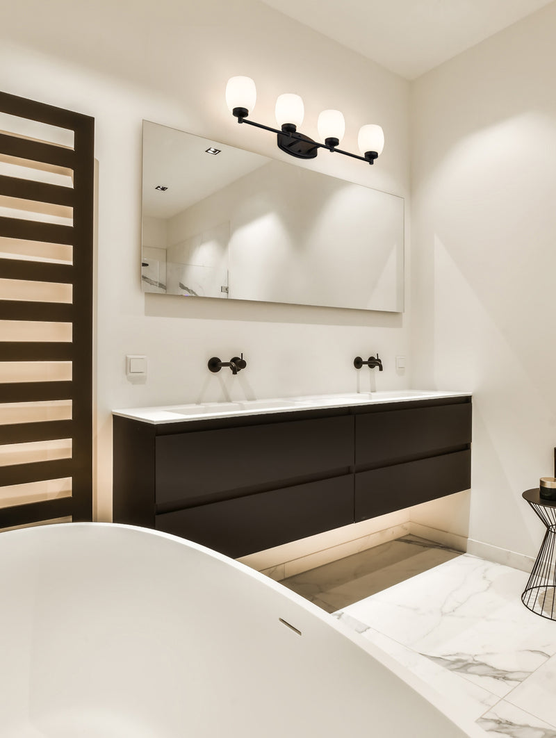 Kendrick 4 Light 31.25" Vanity in Matte Black in a room setting