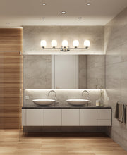 Kendrick 5 Light 39.25" Vanity in Brushed Nickel in a room setting