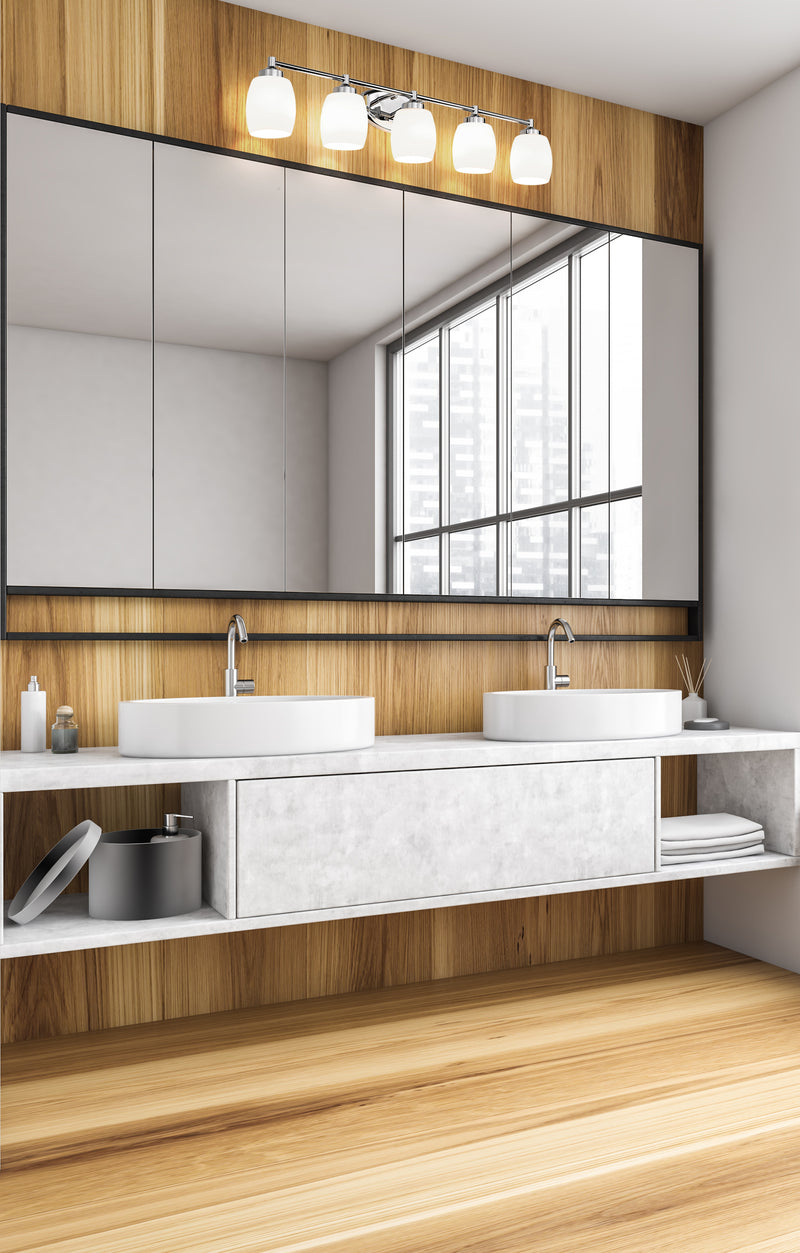 Kendrick 5 Light 39.25" Vanity in Chrome in a room setting
