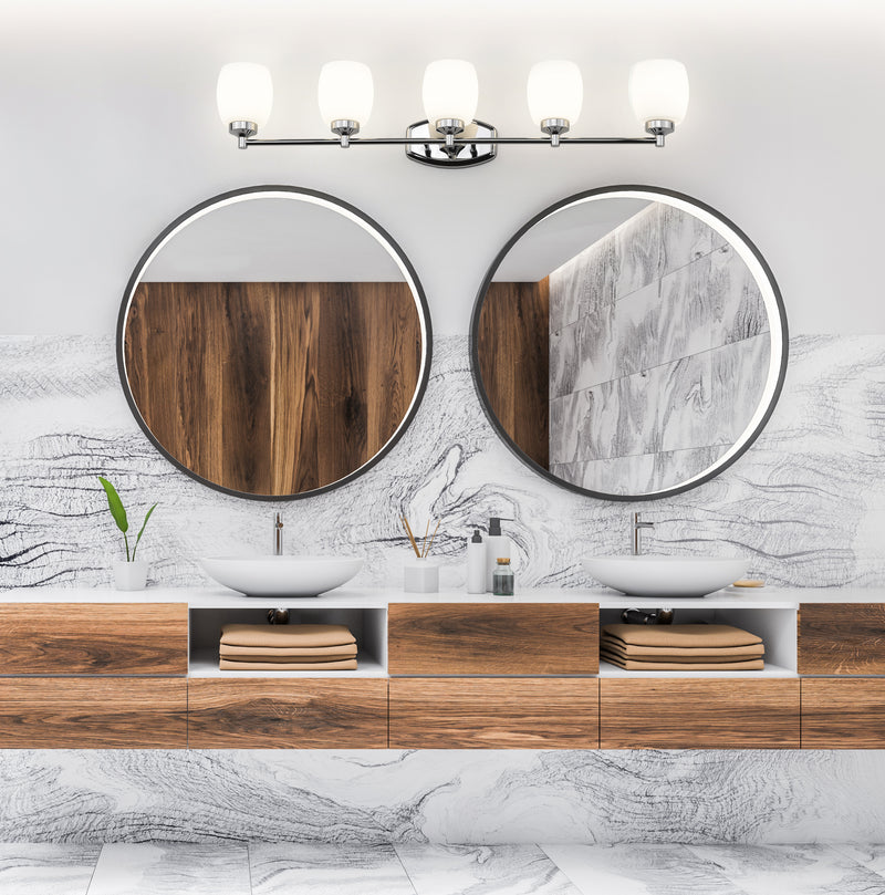 Kendrick 5 Light 39.25" Vanity in Chrome in a room setting
