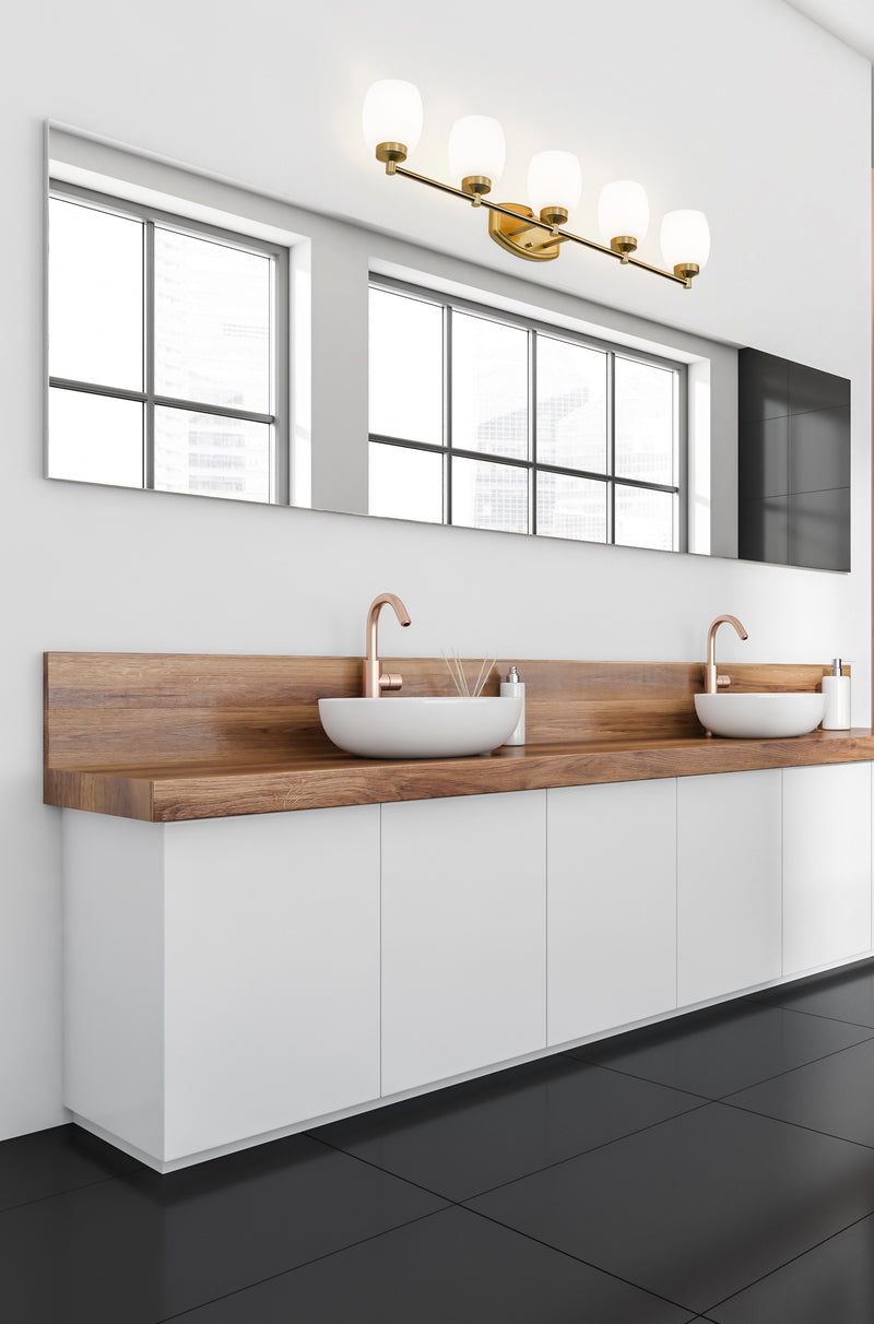 Kendrick 5 Light 39.25" Vanity in Luxe Gold in a room setting