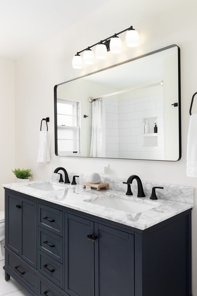 Kendrick 5 Light 39.25" Vanity in Matte Black in a room setting