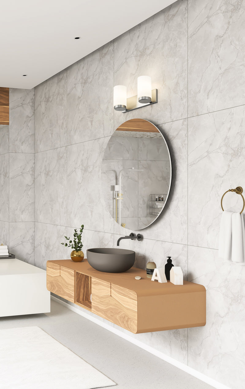 Burk 2 Light 13.75" Vanity in Brushed Nickel in a room setting