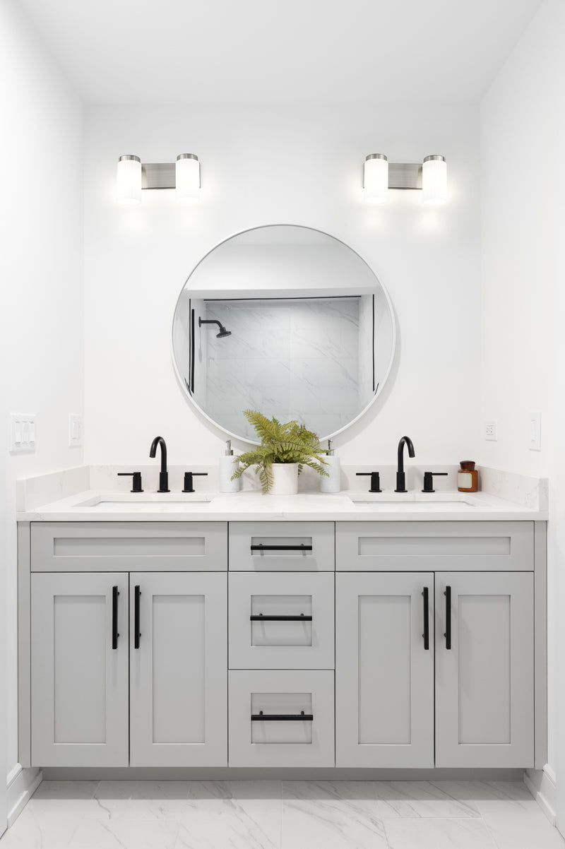 Burk 2 Light 13.75" Vanity in Brushed Nickel in a room setting