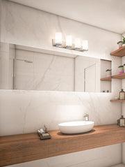 Burk 4 Light 30" Vanity in Brushed Nickel in a room setting