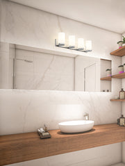 Burk 4 Light 30" Vanity in Chrome in a room setting