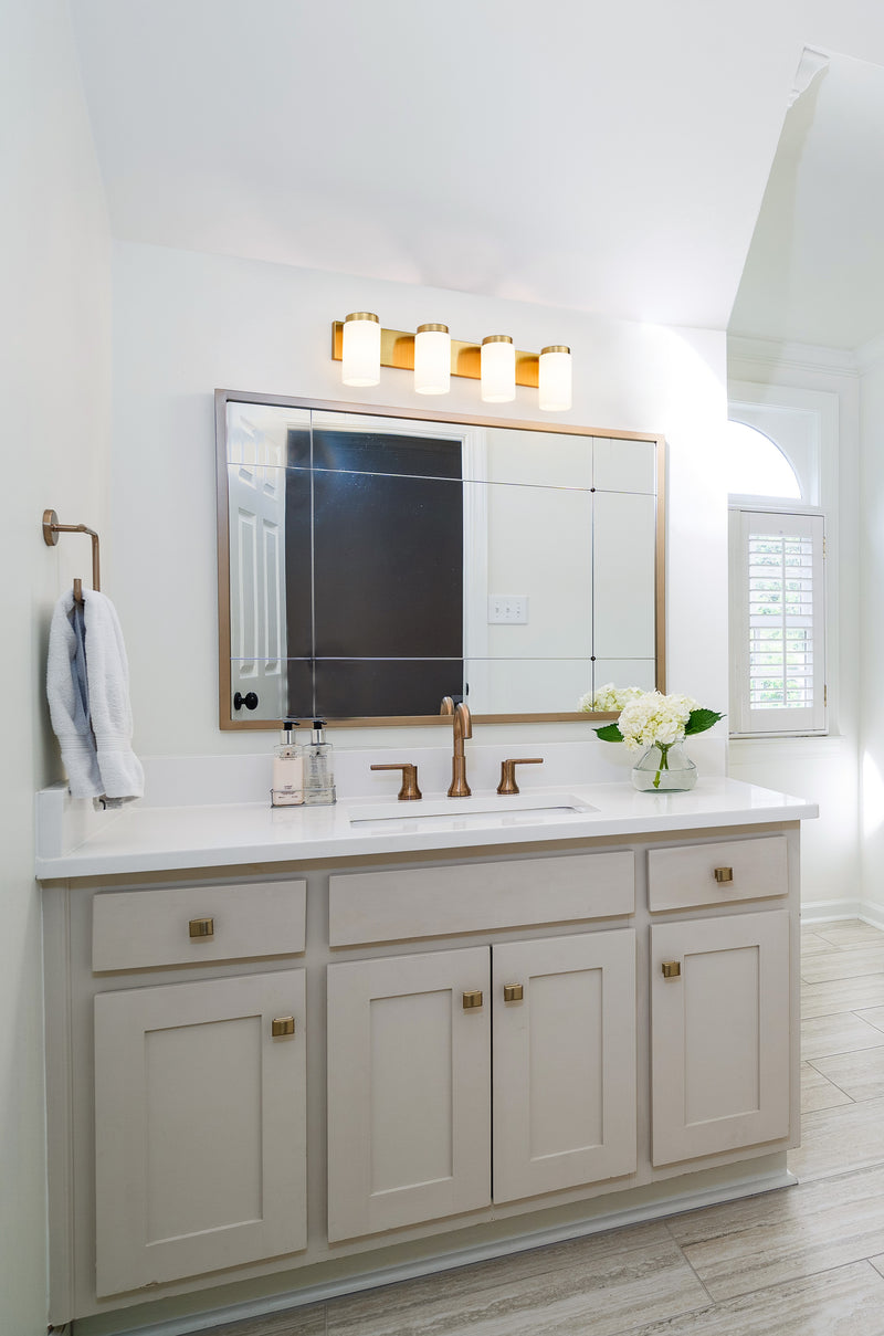 Burk 4 Light 30" Vanity in Luxe Gold in a room setting