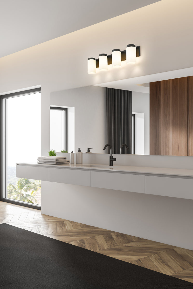 Burk 4 Light 30" Vanity in Matte Black in a room setting