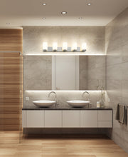 Burk 5 Light 38" Vanity in Brushed Nickel in a room setting