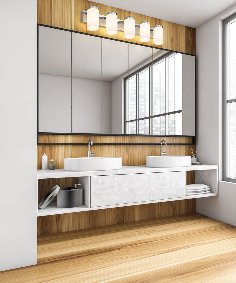 Burk 5 Light 38" Vanity in Chrome in a room setting