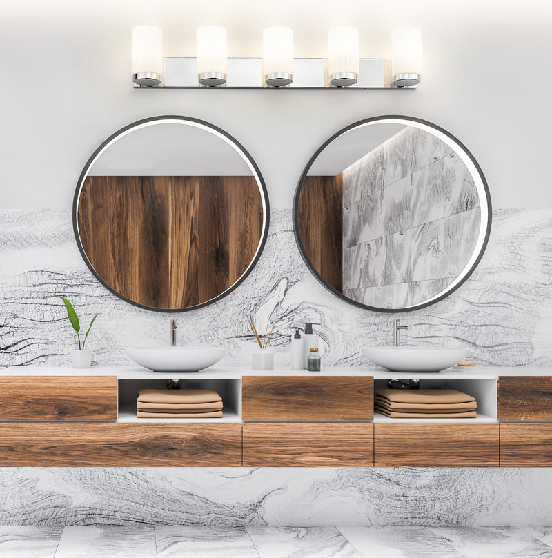 Burk 5 Light 38" Vanity in Chrome in a room setting