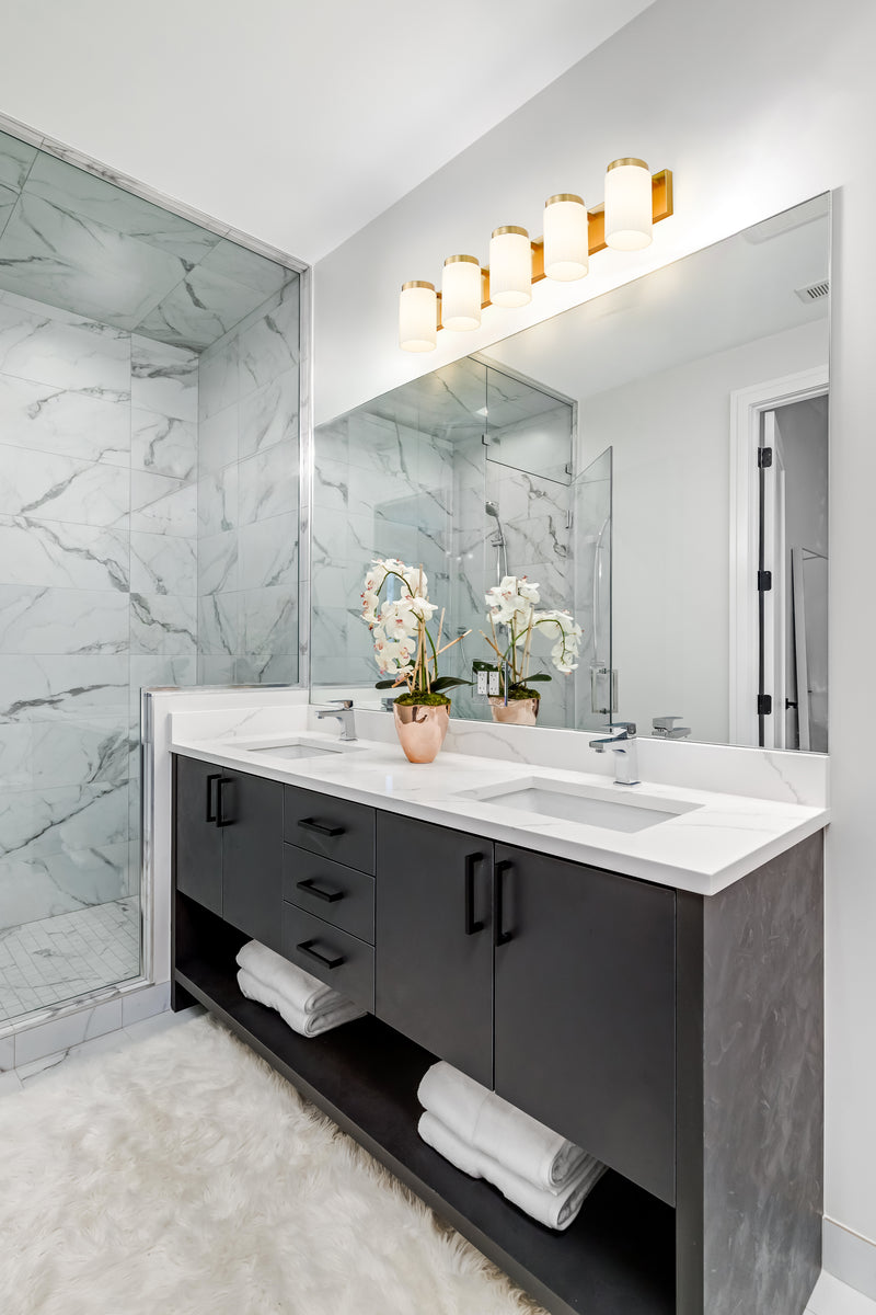 Burk 5 Light 38" Vanity in Luxe Gold in a room setting
