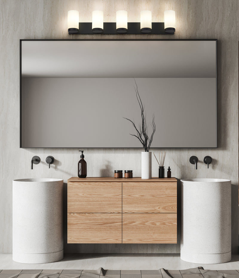 Burk 5 Light 38" Vanity in Matte Black in a room setting