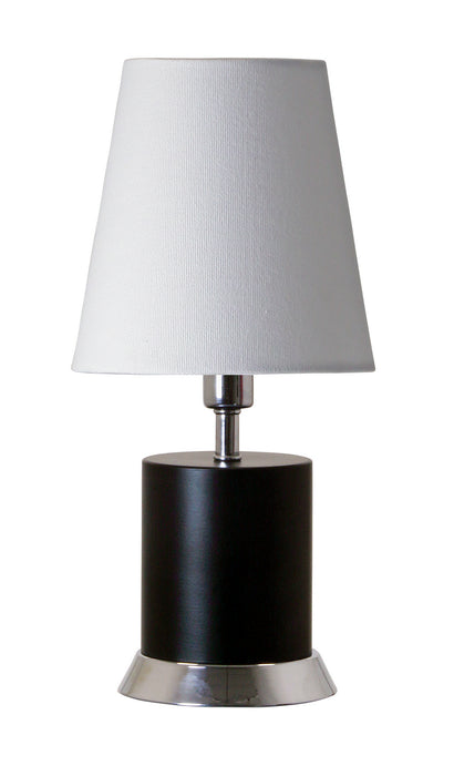 Geo 12 Inch Cylinder Mini Accent Lamp in Black Matte with Chrome Accents with Linen Hardback