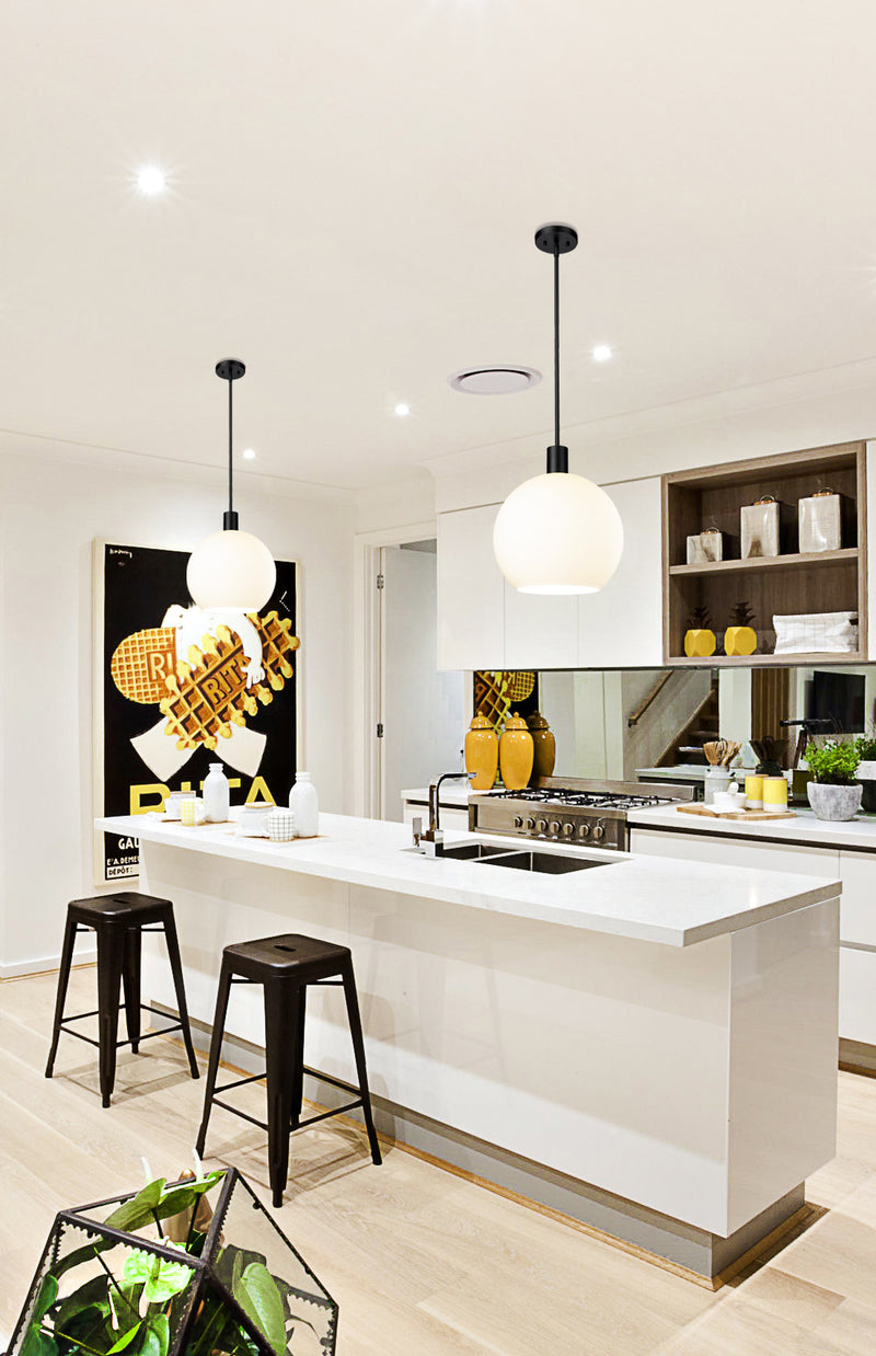 Margo 1 Light 13.75" Pendant in Matte Black in a room setting
