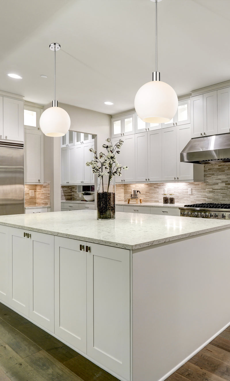 Margo 1 Light 13.75" Pendant in Polished Nickel in a room setting