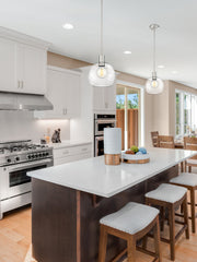 Margo 1 Light 9.75" Pendant in Brushed Nickel in a room setting