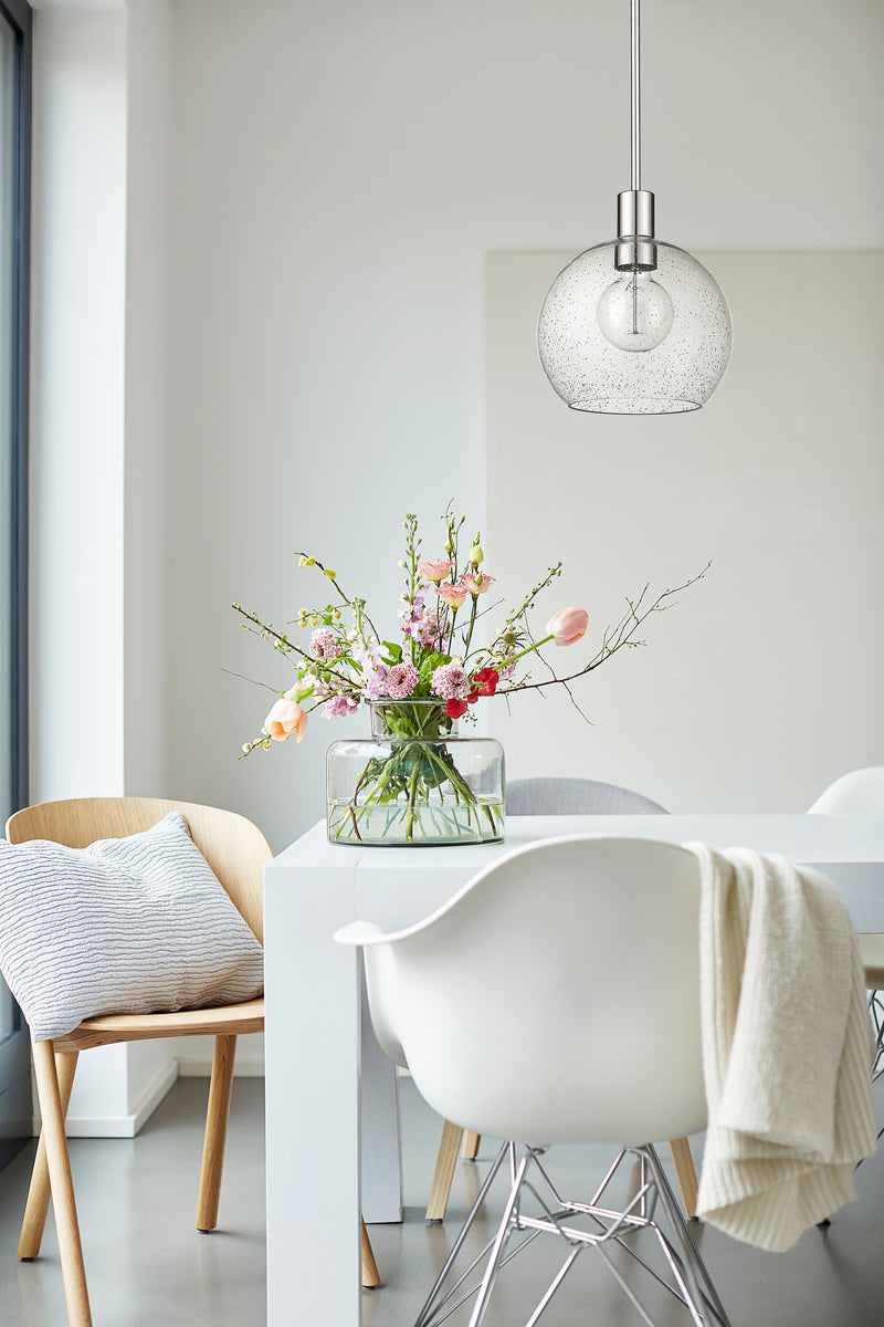 Margo 1 Light 9.75" Pendant in Polished Nickel in a room setting