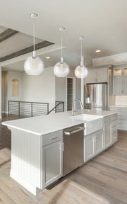 Margo 1 Light 13.75" Pendant in Brushed Nickel in a room setting