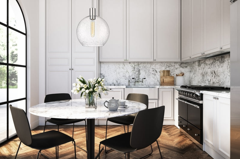 Margo 1 Light 13.75" Pendant in Polished Nickel in a room setting