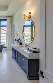 Sutton 2 Light 15.75" Vanity in Brushed Gold in a room setting