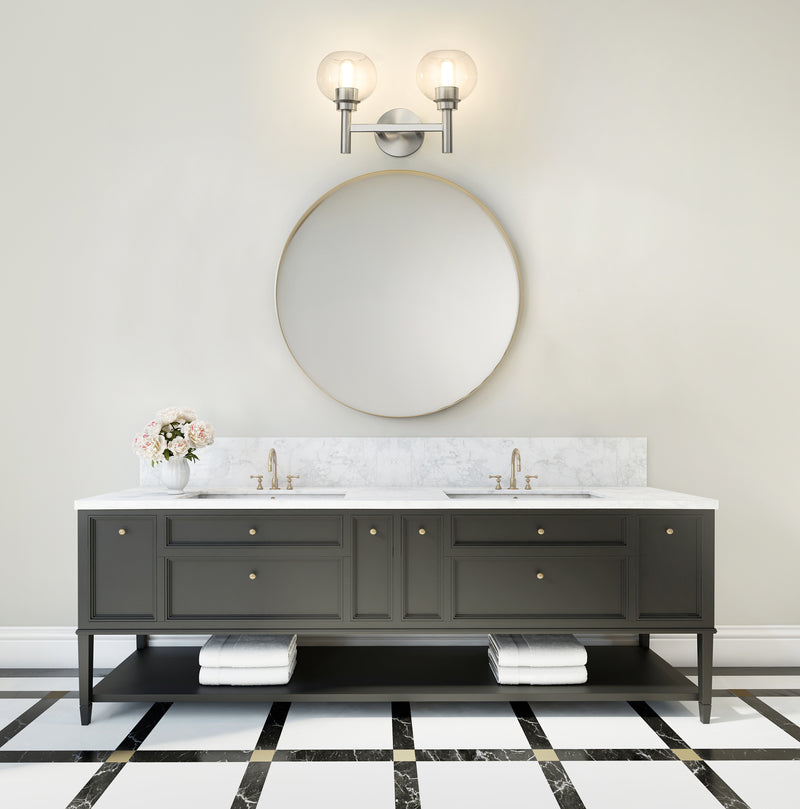 Sutton 2 Light 15.75" Vanity in Brushed Nickel in a room setting
