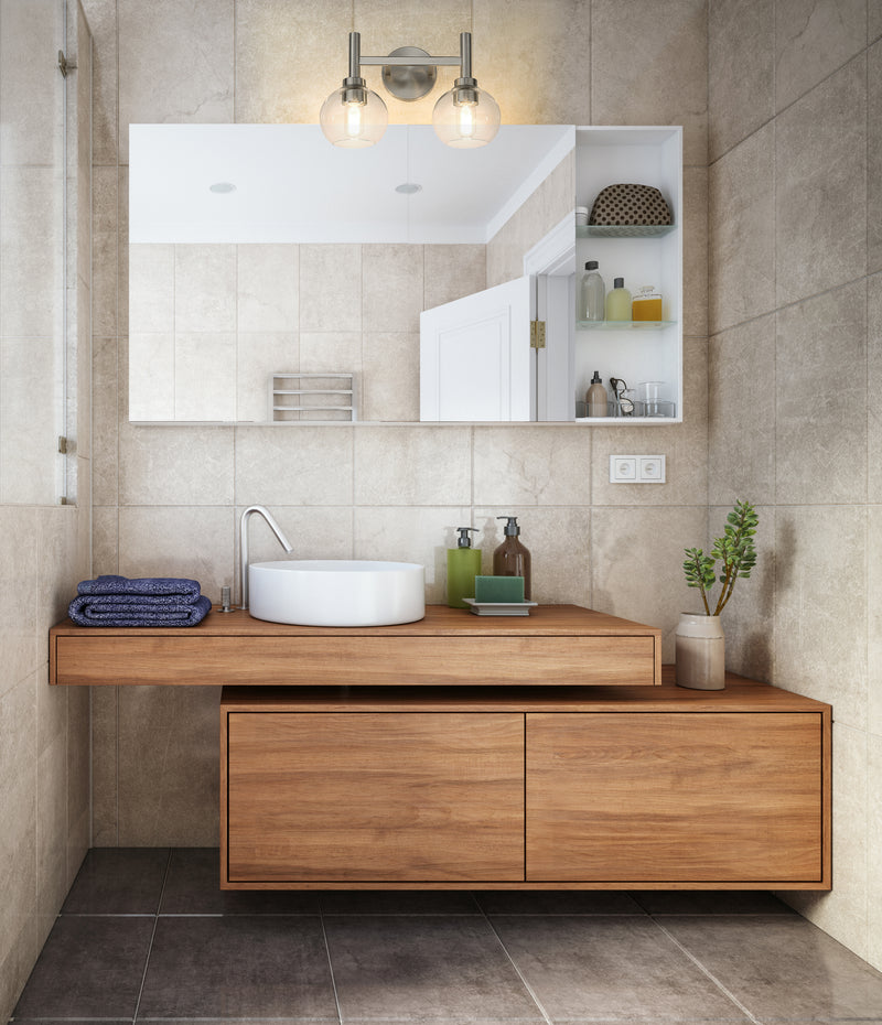 Sutton 2 Light 15.75" Vanity in Brushed Nickel in a room setting