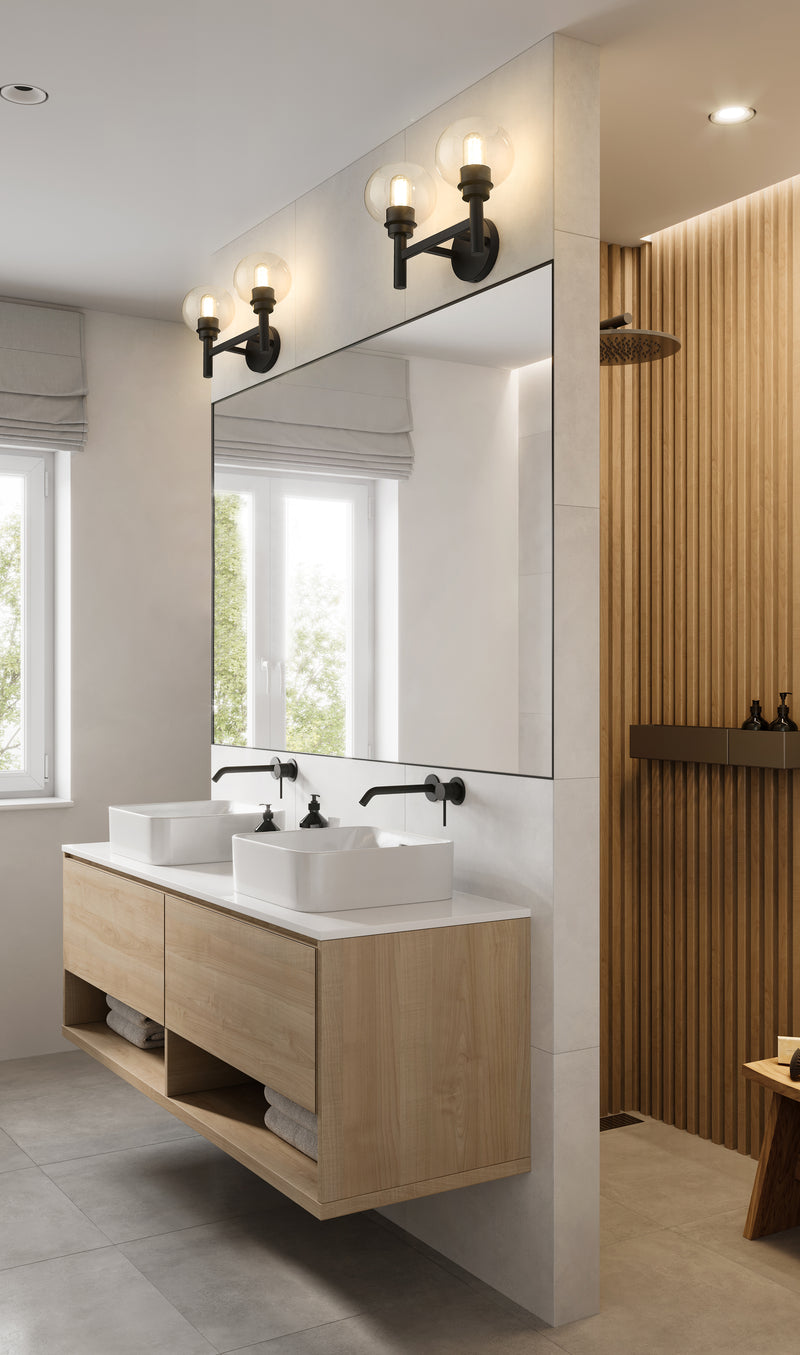 Sutton 2 Light 15.75" Vanity in Matte Black in a room setting
