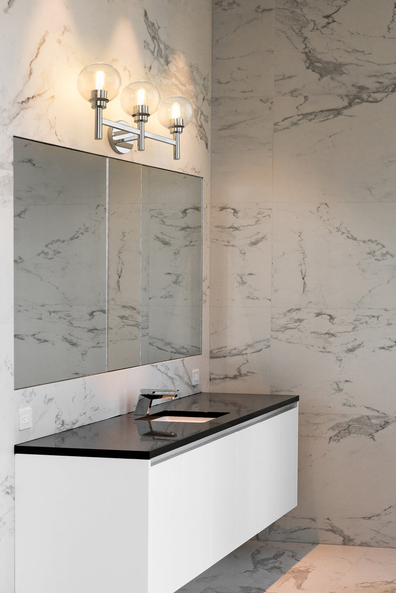 Sutton 3 Light 23.75" Vanity in Chrome in a room setting