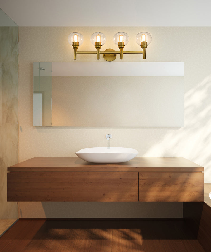 Sutton 4 Light 31.5" Vanity in Brushed Gold in a room setting