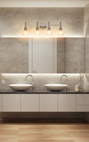 Sutton 4 Light 31.5" Vanity in Brushed Nickel in a room setting