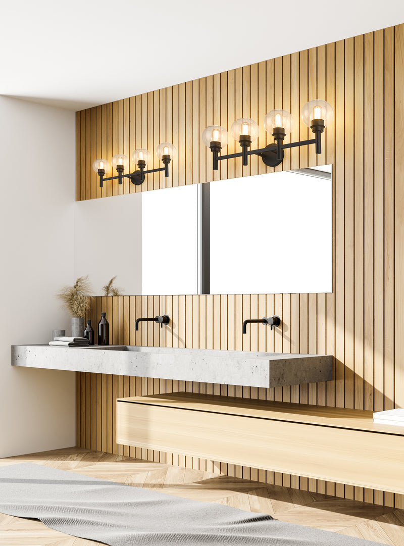 Sutton 4 Light 31.5" Vanity in Matte Black in a room setting
