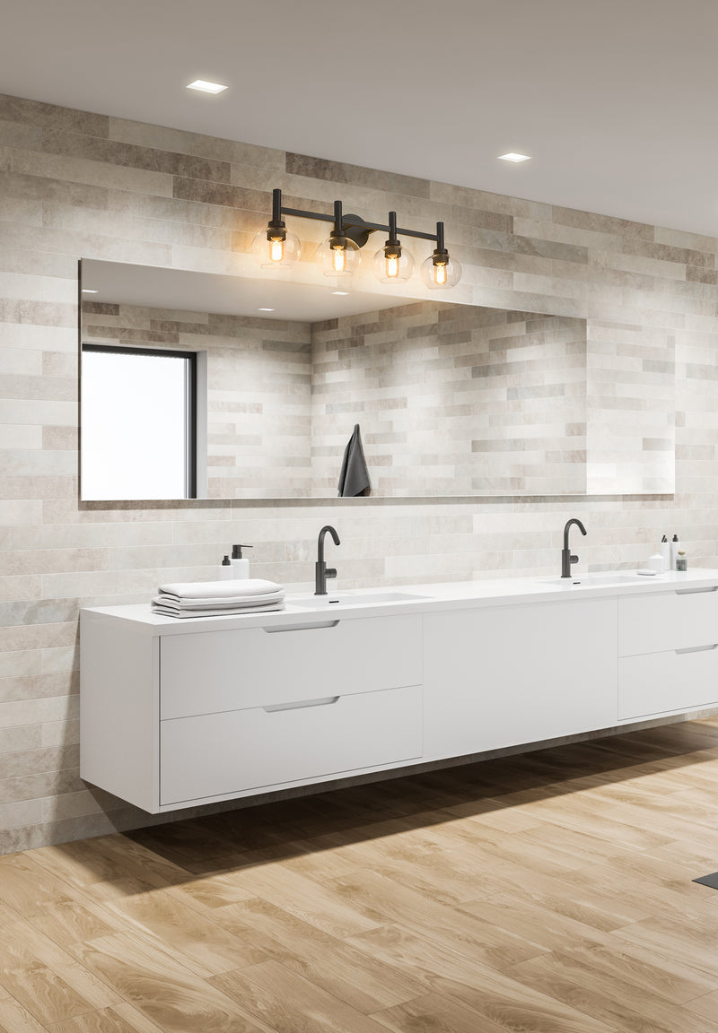 Sutton 4 Light 31.5" Vanity in Matte Black in a room setting