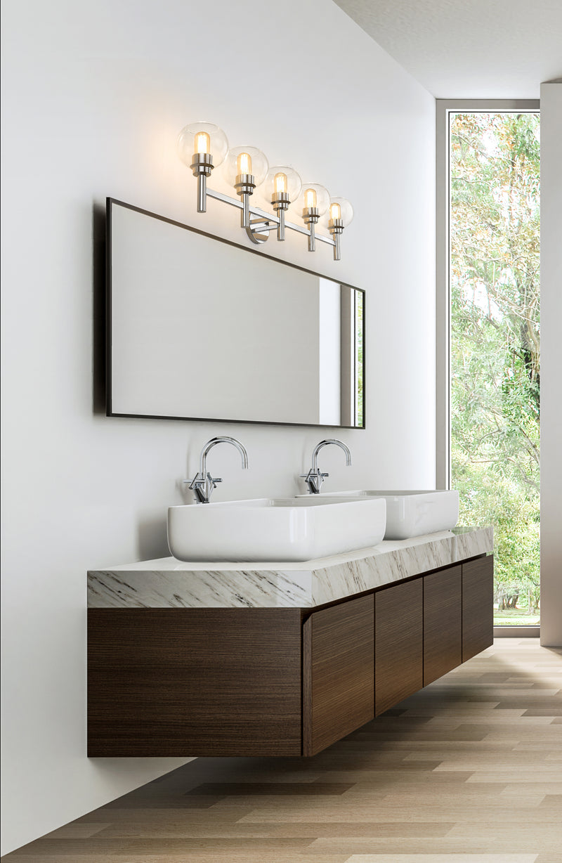Sutton 5 Light 39.5" Vanity in Chrome in a room setting