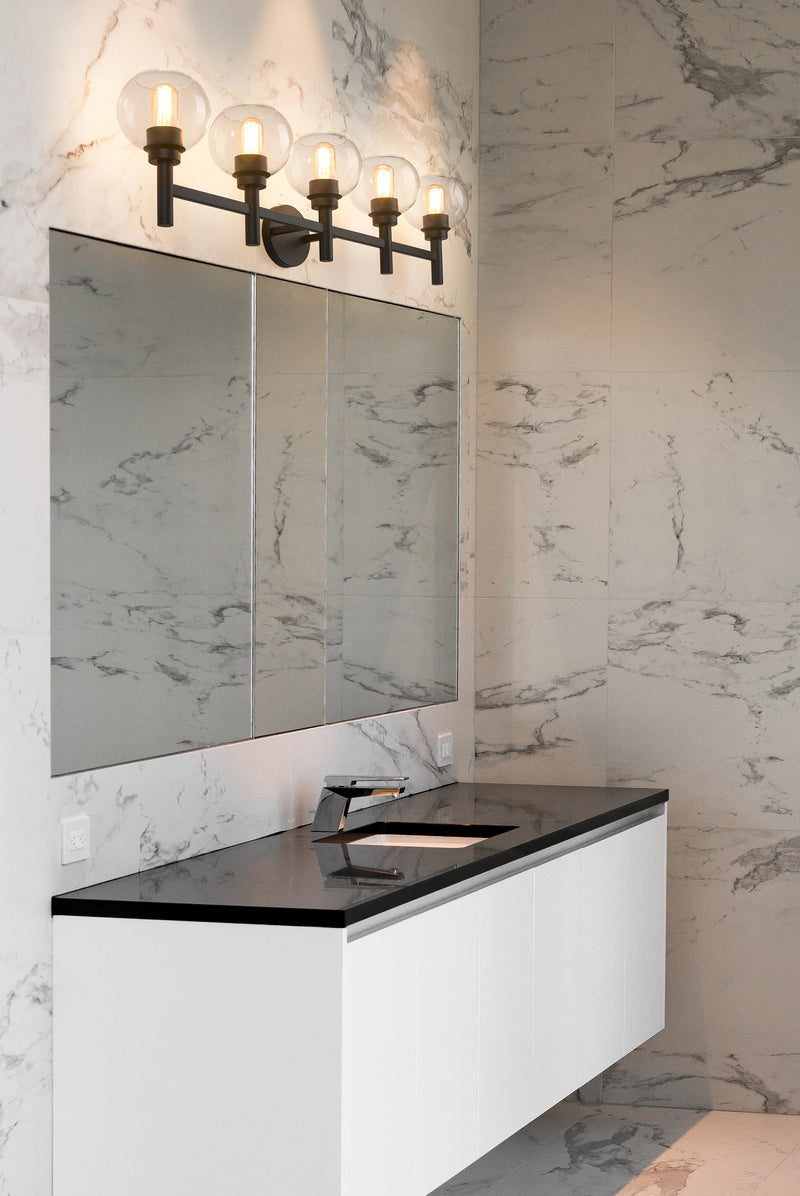 Sutton 5 Light 39.5" Vanity in Matte Black in a room setting