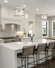 Cape Harbor 1 Light 13" Pendant in Brushed Nickel in a room setting