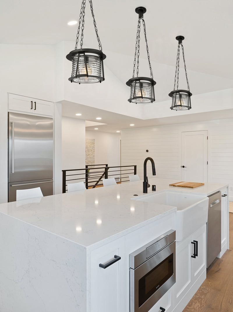 Cape Harbor 1 Light 13" Pendant in Matte Black in a room setting