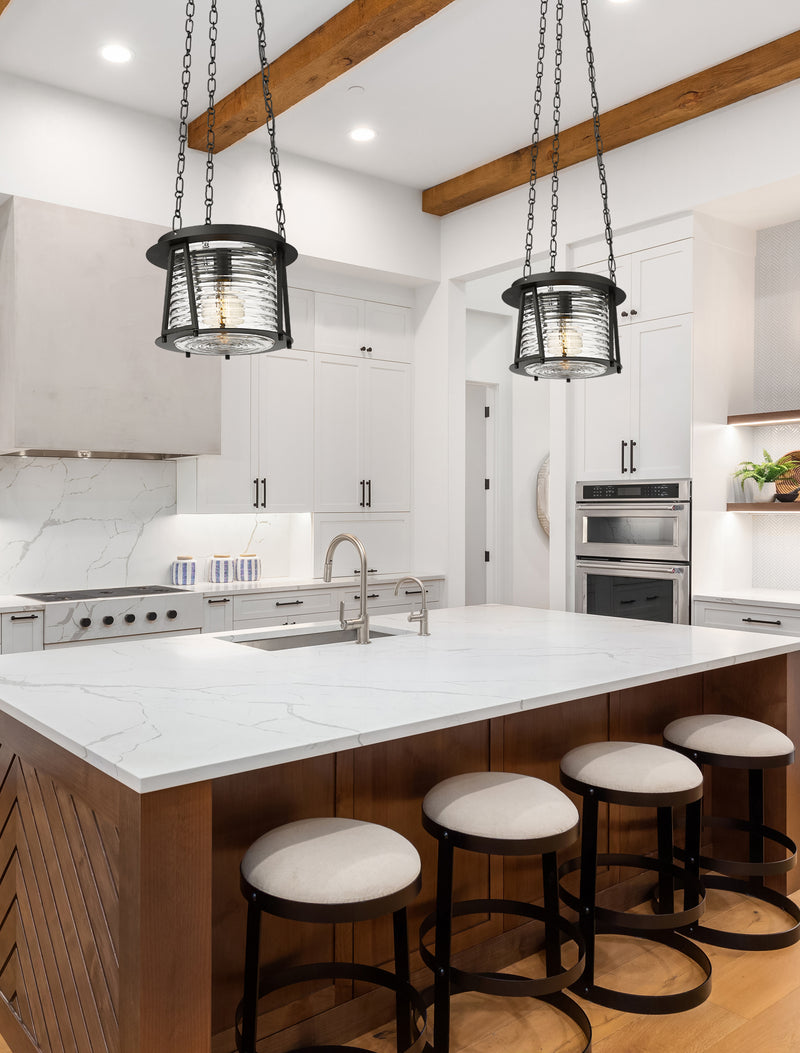 Cape Harbor 1 Light 13" Pendant in Matte Black in a room setting