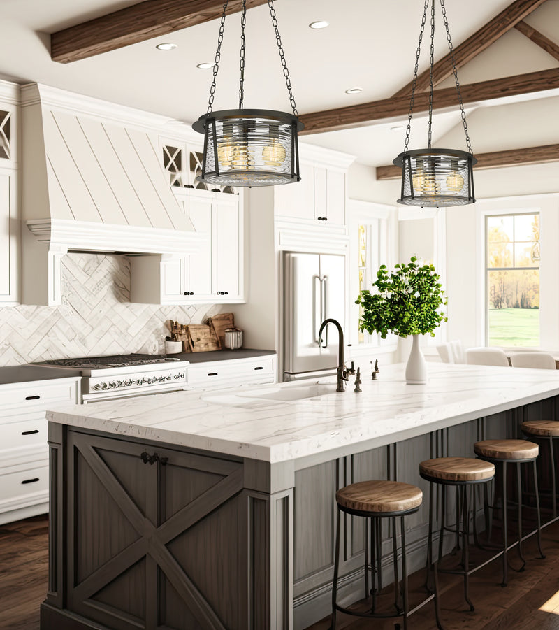 Cape Harbor 3 Light 18" Pendant in Matte Black in a room setting