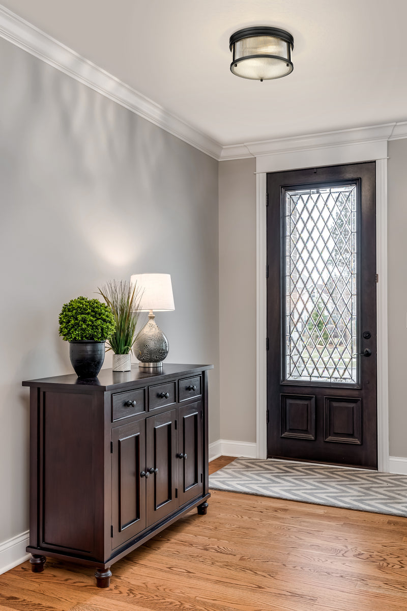 Carnaby 2 Light 13" Flush Mount, 6.5" Tall in Matte Black in a room setting