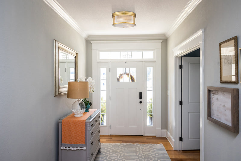 Carnaby 2 Light 13" Flush Mount, 6.5" Tall in Modern Gold in a room setting