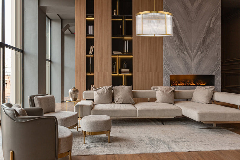 Carnaby 9 Light 32.25" Pendant in Modern Gold in a room setting