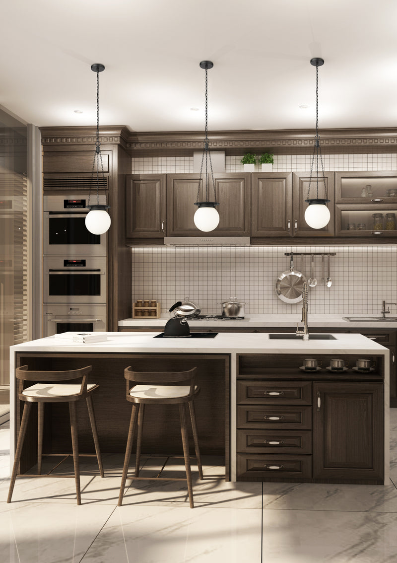Calhoun 1 Light 9" Pendant in Matte black in a room setting