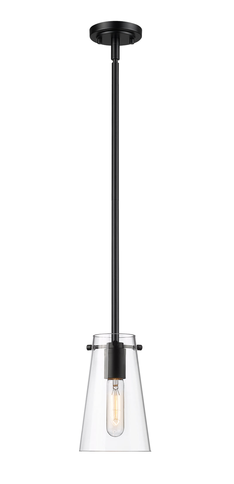 Kira 1 Light 5" Pendant, Rod Mount in Matte Black