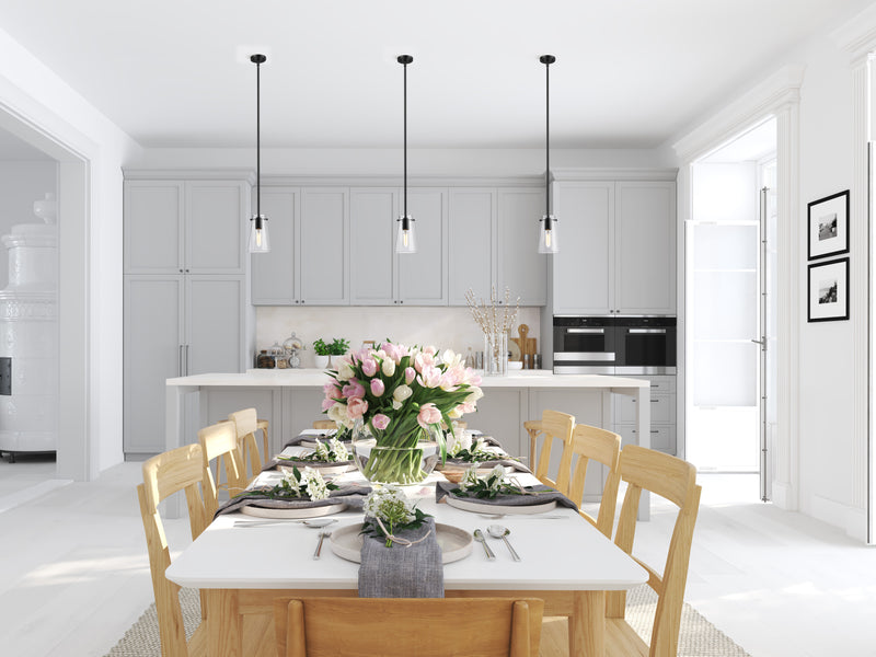 Kira 1 Light 5" Pendant, Rod Mount in Matte Black in a room setting