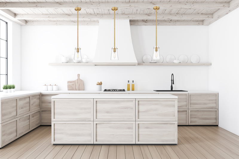 Kira 1 Light 5" Pendant, Rod Mount in Modern Gold in a room setting