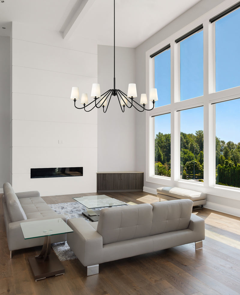 Gianna 8 Light 60.25" Chandelier in Matte Black in a room setting