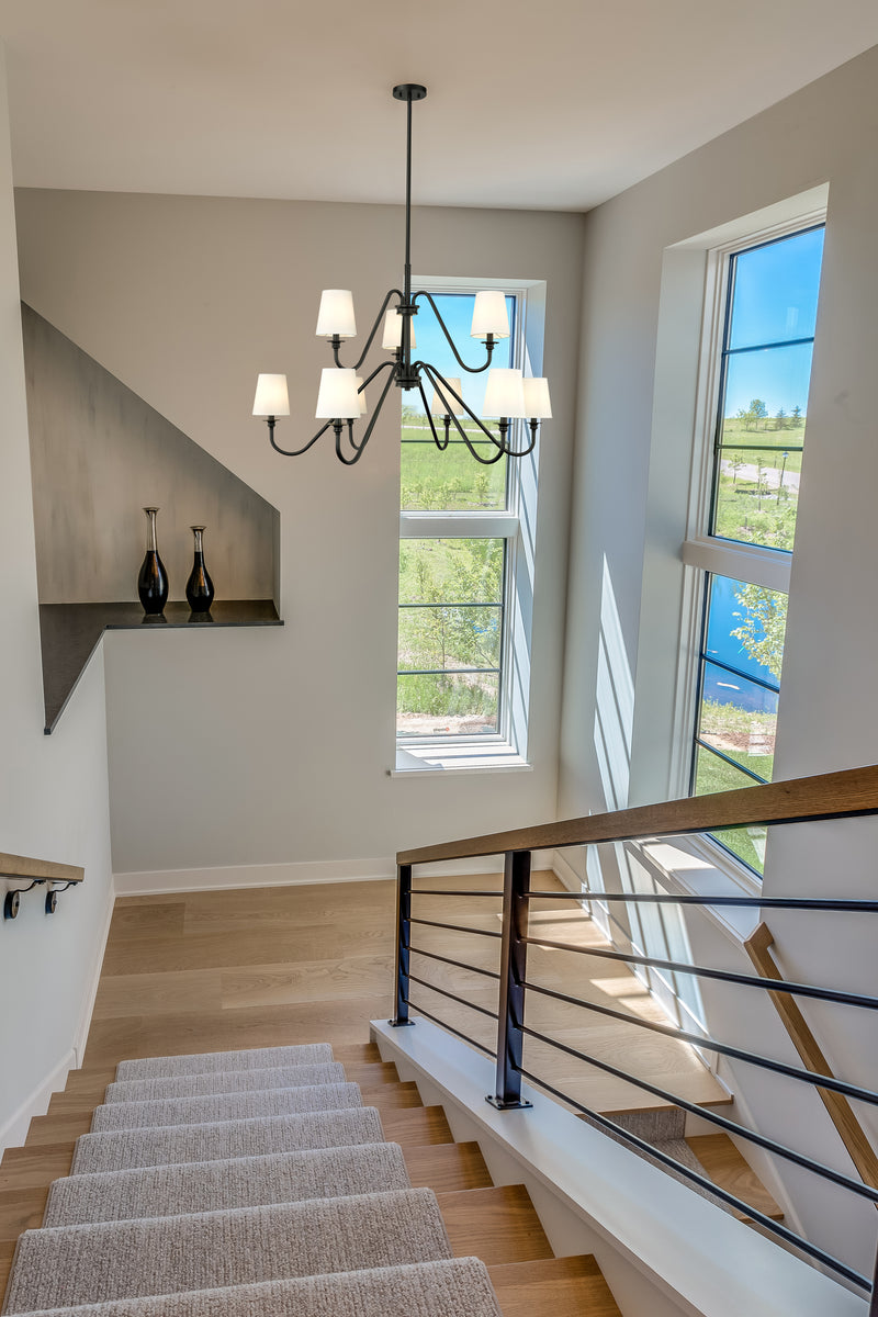 Gianna 9 Light Chandelier in Matte Black in a room setting