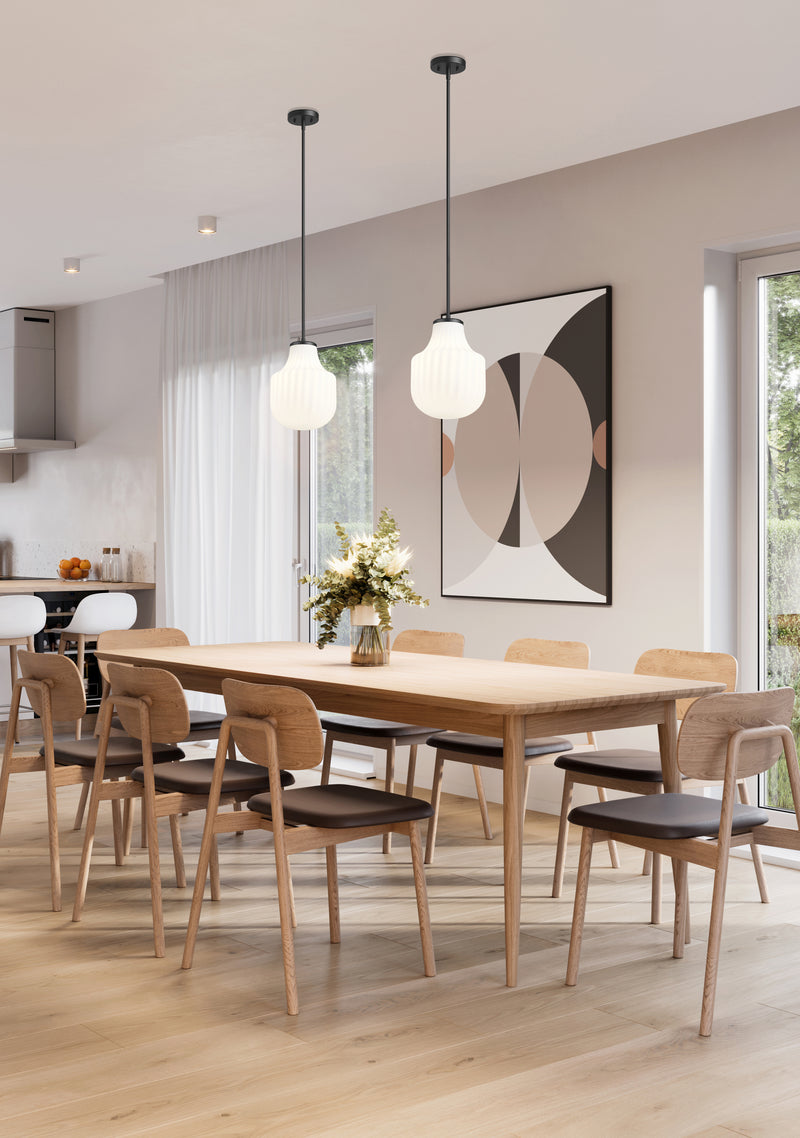 Newbury 1 Light 10" Pendant in Matte Black in a room setting